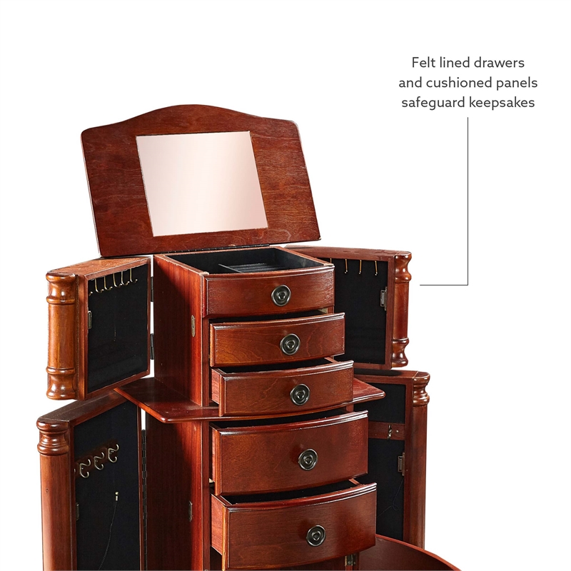 Linon Sylvia Wood Jewelry Armoire in Cherry Cymax Business