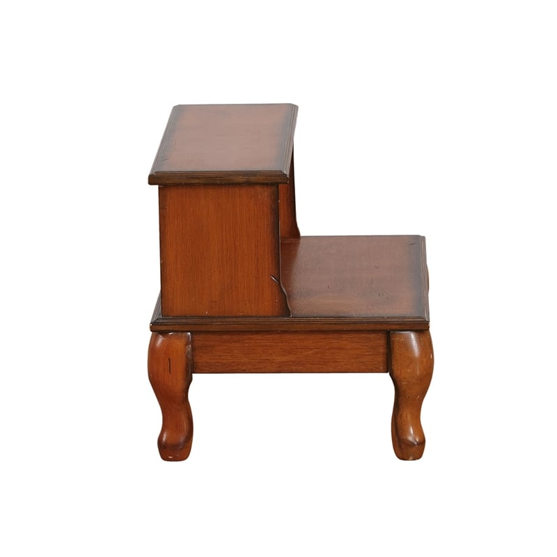 Linon Beatrice Wood Bed Steps Queen Anne Legs & Hidden Drawer in Antique Cherry