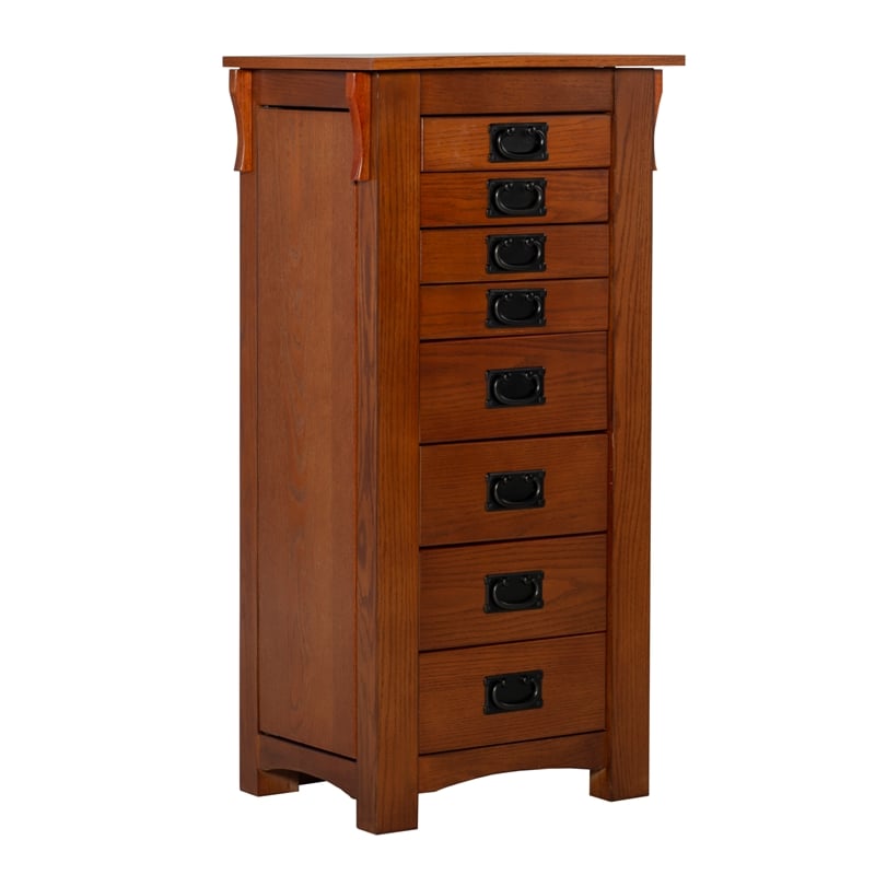 Linon Anna Lee Wood Jewelry Armoire 8 Drawers 2 Side Doors Gray Hardware in Oak