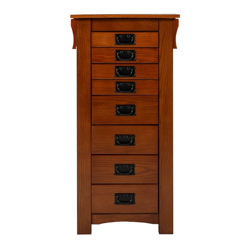 Linon Anna Lee Wood Jewelry Armoire 8 Drawers 2 Side Doors Gray Hardware in Oak