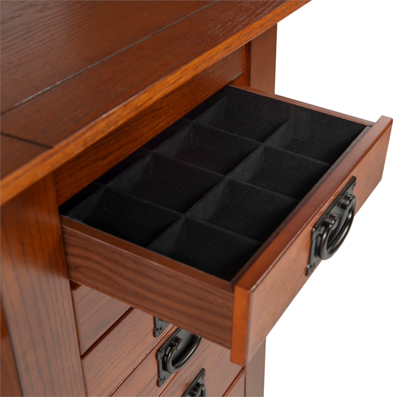 Linon Anna Lee Wood Jewelry Armoire 8 Drawers 2 Side Doors Gray Hardware in Oak