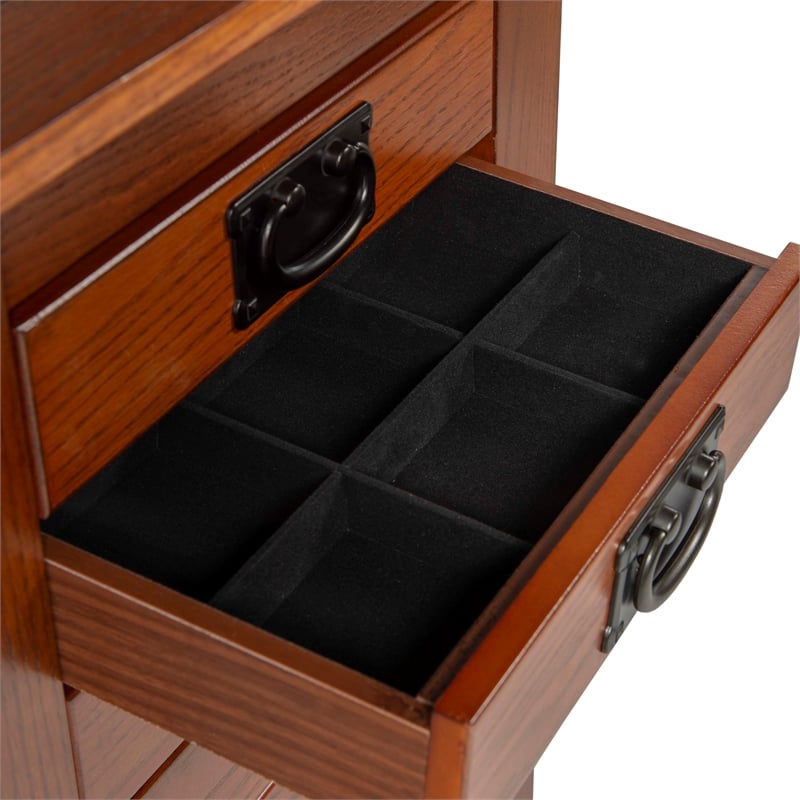 Linon Anna Lee Wood Jewelry Armoire 8 Drawers 2 Side Doors Gray Hardware in Oak