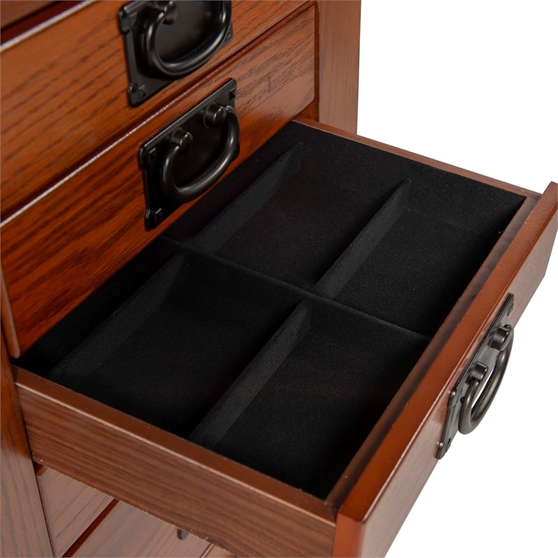 Linon Anna Lee Wood Jewelry Armoire 8 Drawers 2 Side Doors Gray Hardware in Oak