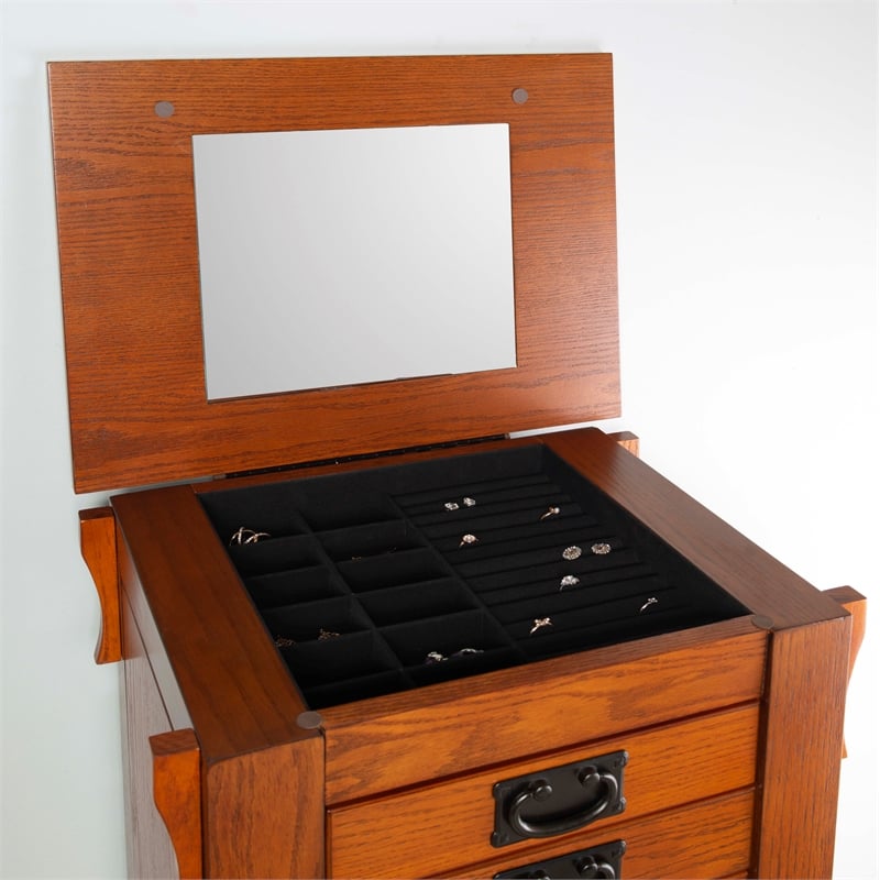 Linon Anna Lee Wood Jewelry Armoire 8 Drawers 2 Side Doors Gray Hardware in Oak