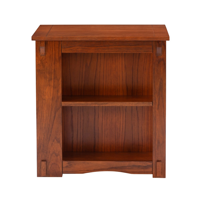 Linon Mission Storage Side Table/Cabinet with Pull Out Shelf in Warm Oak Wood