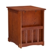 Linon Mission Storage Side Table/Cabinet with Pull Out Shelf in Warm Oak Wood