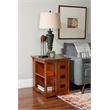 Linon Mission Storage Side Table/Cabinet with Pull Out Shelf in Warm Oak Wood