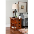Linon Mission Storage Side Table/Cabinet with Pull Out Shelf in Warm Oak Wood