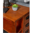 Linon Mission Storage Side Table/Cabinet with Pull Out Shelf in Warm Oak Wood