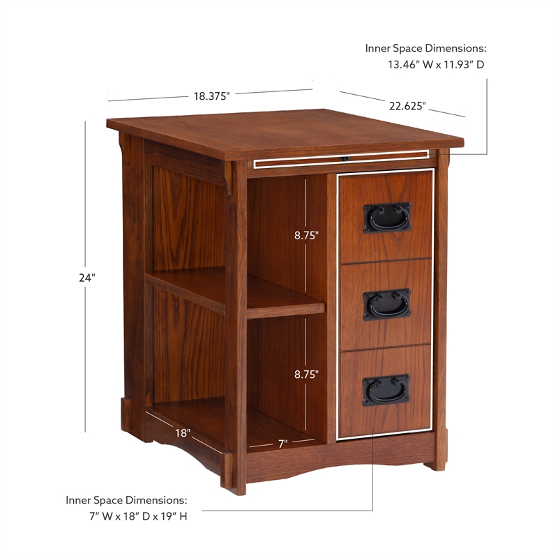 Linon Mission Storage Side Table/Cabinet with Pull Out Shelf in Warm Oak Wood