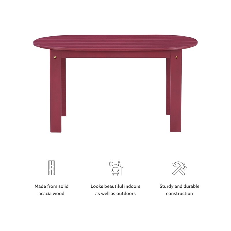 Linon Adirondack Sturdy Solid Acacia Wood Outdoor Coffee Table in Red Stain