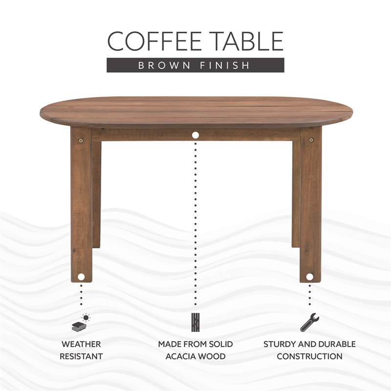 Linon Adirondack Solid Acacia Wood Outdoor Coffee Table in Acorn Brown Stain
