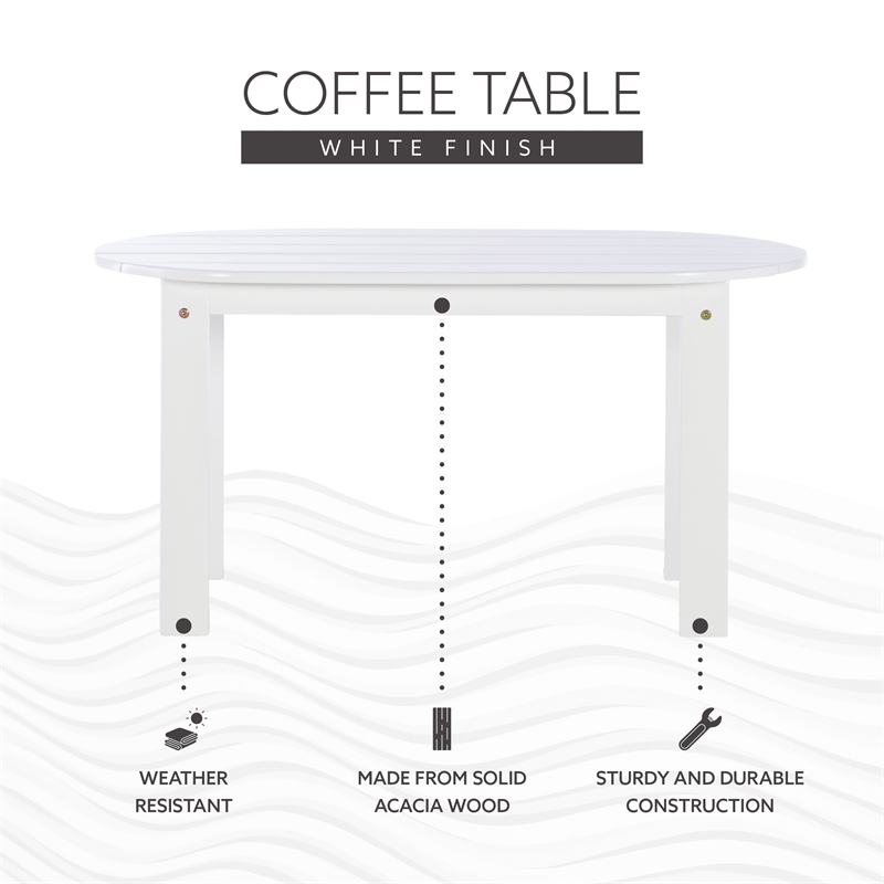 Linon Adirondack Sturdy Solid Acacia Wood Outdoor Coffee Table in White Stain