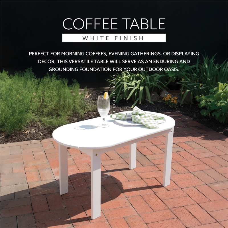 Linon Adirondack Sturdy Solid Acacia Wood Outdoor Coffee Table in White Stain