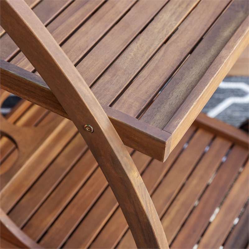 Linon Catalan Outdoor Serving Trolley 2 Levels with Wheels in Acorn Brown Wood