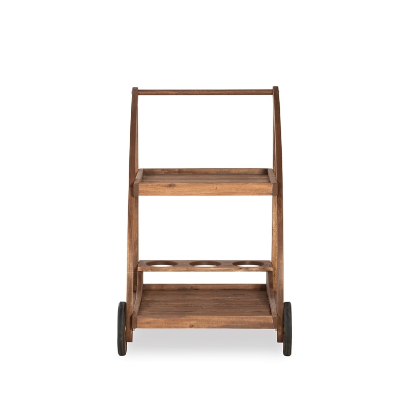 Linon Catalan Outdoor Serving Trolley 2 Levels with Wheels in Acorn Brown Wood