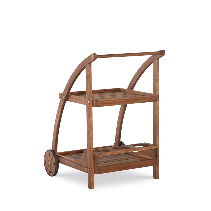 Linon Catalan Outdoor Serving Trolley 2 Levels with Wheels in Acorn Brown Wood