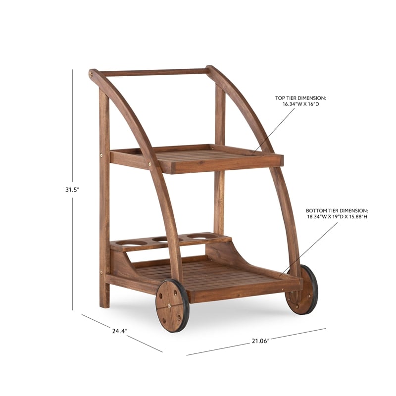 Linon Catalan Outdoor Serving Trolley 2 Levels with Wheels in Acorn Brown Wood