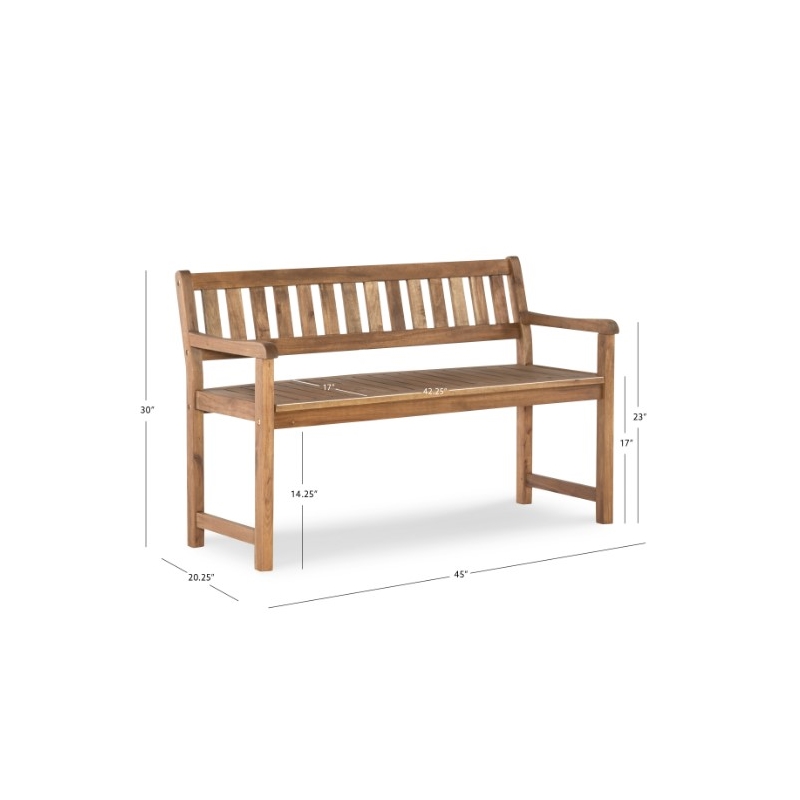Linon Catalan Sturdy Acacia Solid Wood Outdoor Bench in Acorn Brown Stain