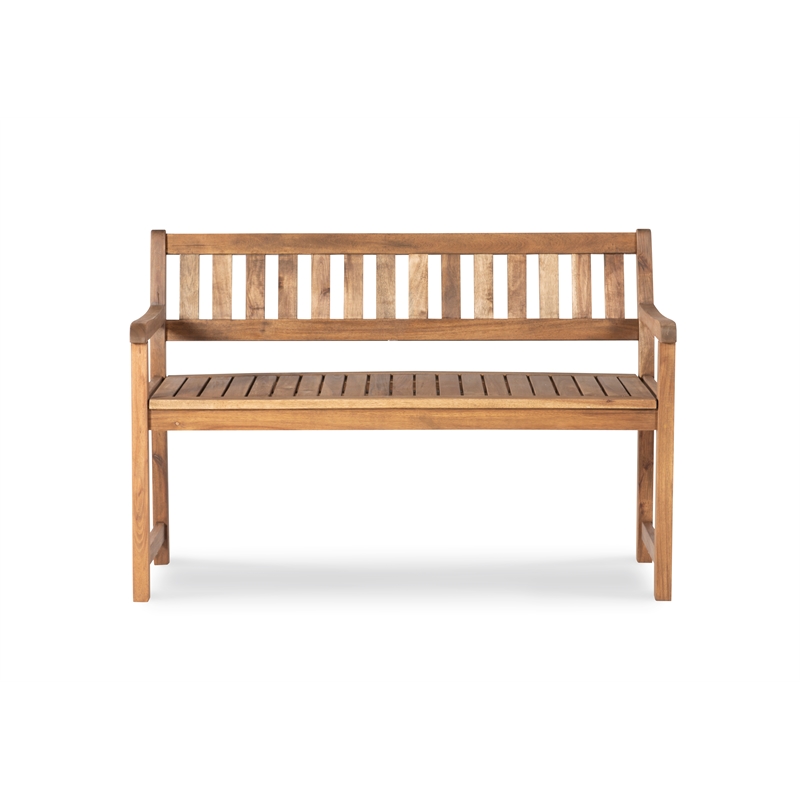 Linon Catalan Sturdy Acacia Solid Wood Outdoor Bench in Acorn Brown Stain