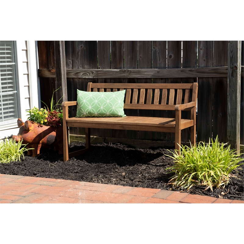 Linon Catalan Sturdy Acacia Solid Wood Outdoor Bench in Acorn Brown Stain