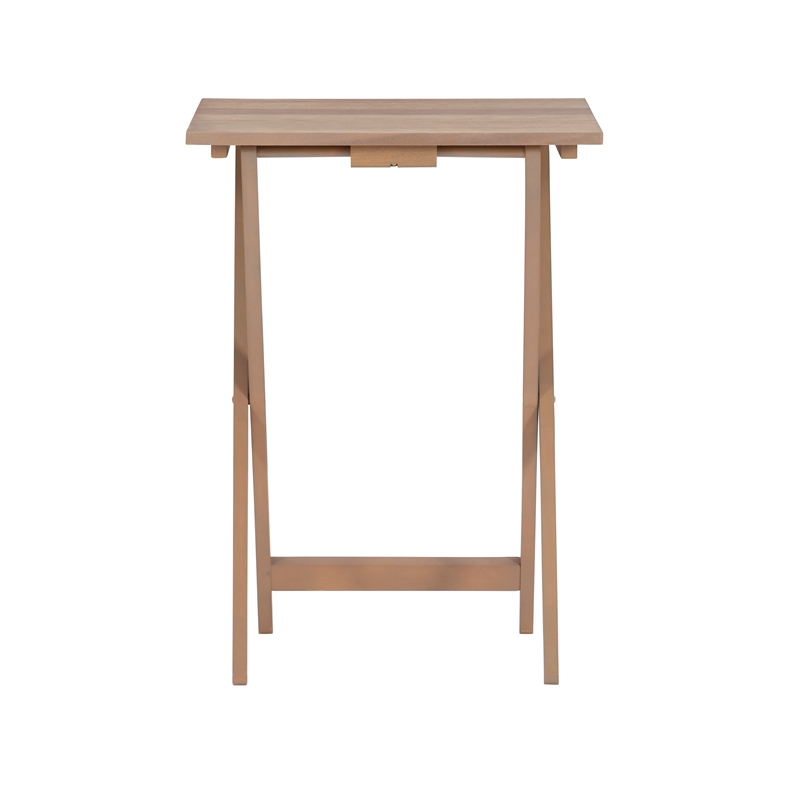 Linon Acacia Wood Five Piece Tray Table Set with Planked Distressed Top in Gray