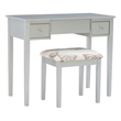 Linon Butterfly Vanity & Padded Stool Flip Up Mirror 2 Drawers in Silver Wood