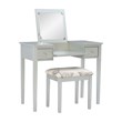 Linon Butterfly Vanity & Padded Stool Flip Up Mirror 2 Drawers in Silver Wood