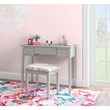 Linon Butterfly Vanity & Padded Stool Flip Up Mirror 2 Drawers in Silver Wood
