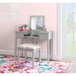 Linon Butterfly Vanity & Padded Stool Flip Up Mirror 2 Drawers in Silver Wood