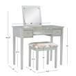 Linon Butterfly Vanity & Padded Stool Flip Up Mirror 2 Drawers in Silver Wood