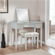 Linon Butterfly Vanity & Padded Stool Flip Up Mirror 2 Drawers in Silver Wood