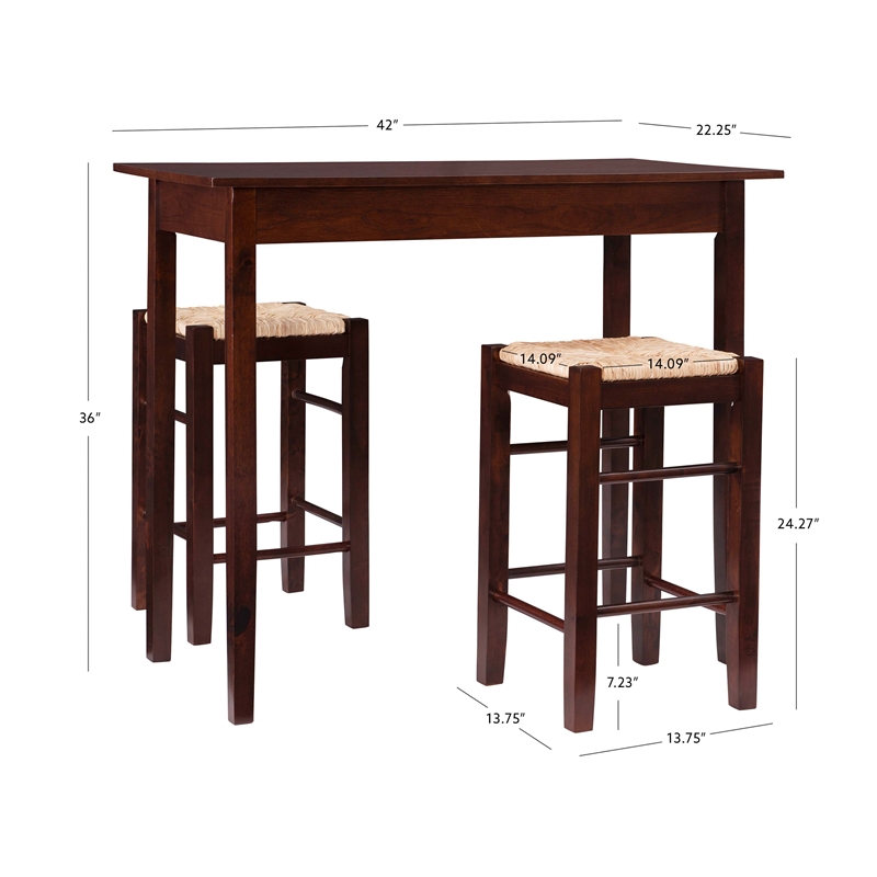 Linon Three Piece Wood Tavern Dining Set in Espresso Brown