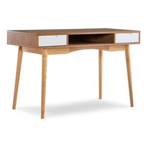 Linon Perry Wood Two Drawer Writing Desk in White and Natural