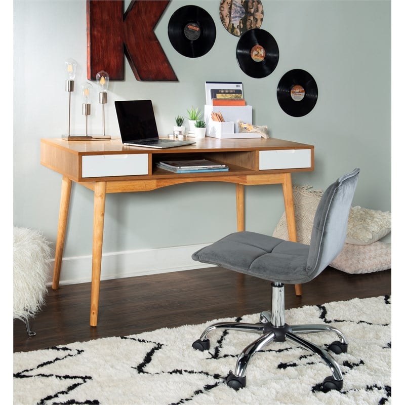 Linon Perry Wood Two Drawer Writing Desk in White and Natural