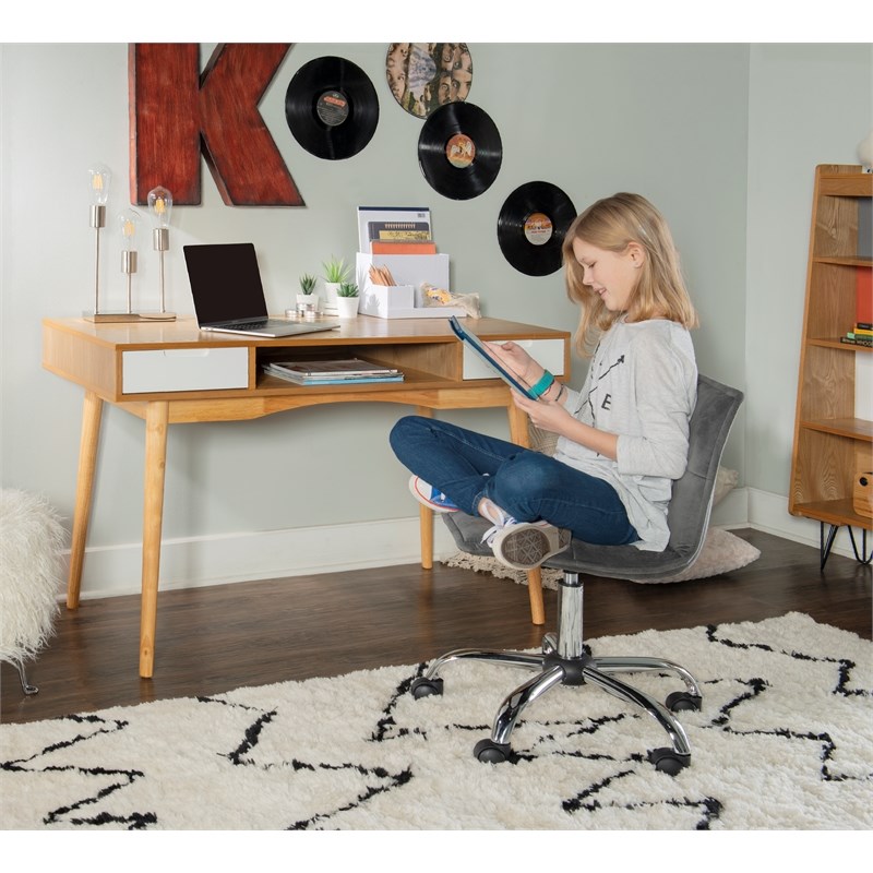 Linon Perry Wood Two Drawer Writing Desk in White and Natural