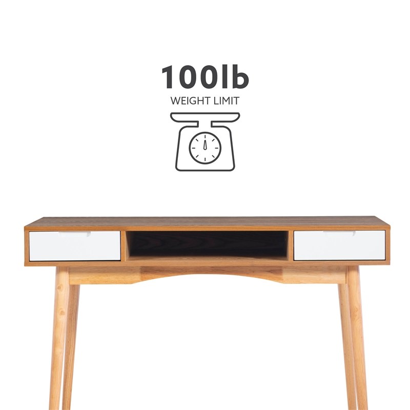 Linon Perry Wood Two Drawer Writing Desk in White and Natural