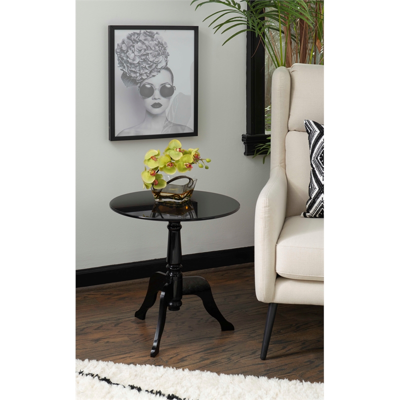 Linon Acrylic Round Accent Table with Sturdy Top and Curvy Legs in Glossy Black