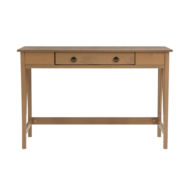 Linon Titian Pine Wood One Drawer Desk in Driftwood Brown