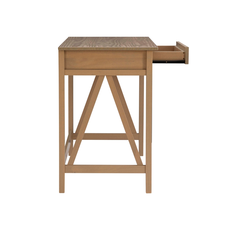 Linon Titian Pine Wood One Drawer Desk in Driftwood Brown