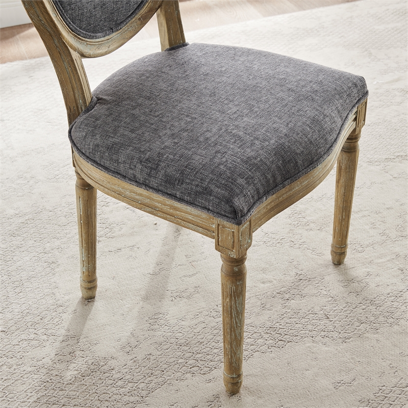 Linon Avalon Oak Wood Oval Back Set of Two Upholstered Dining Chairs in Charcoal