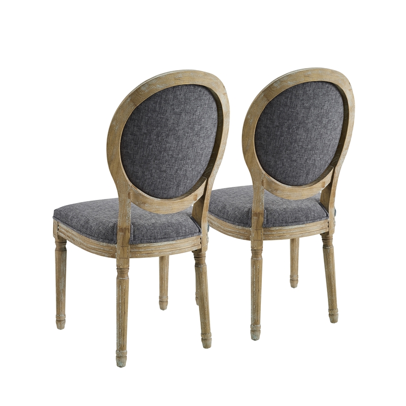 Linon Avalon Oak Wood Oval Back Set of Two Upholstered Dining Chairs in Charcoal