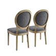 Linon Avalon Oak Wood Oval Back Set of Two Upholstered Dining Chairs in Charcoal