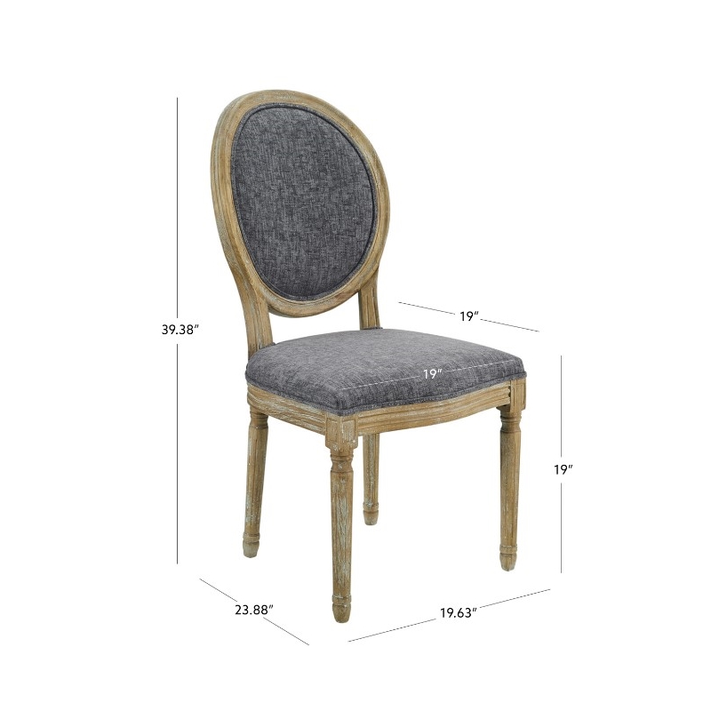 Linon Avalon Oak Wood Oval Back Set of Two Upholstered Dining Chairs in Charcoal