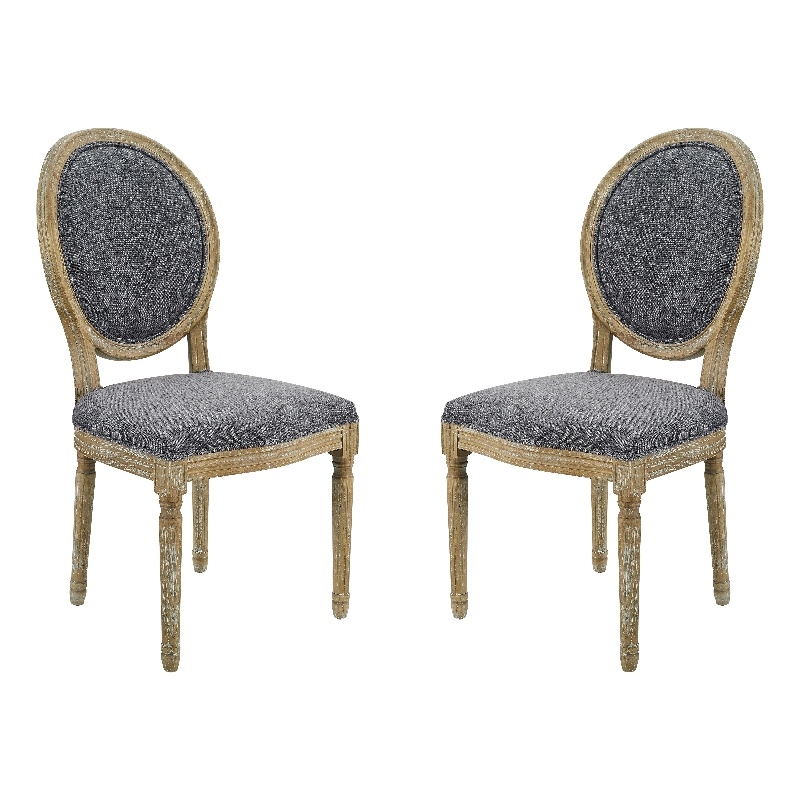 Linon Avalon Oak Wood Oval Back Set of Two Upholstered Dining Chairs in Charcoal