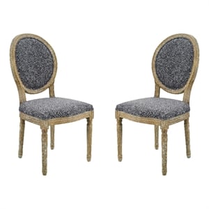 Linon Avalon Oak Wood Oval Back Set of Two Upholstered Dining Chairs in Charcoal