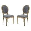 Linon Avalon Oak Wood Oval Back Set of Two Upholstered Dining Chairs in Charcoal