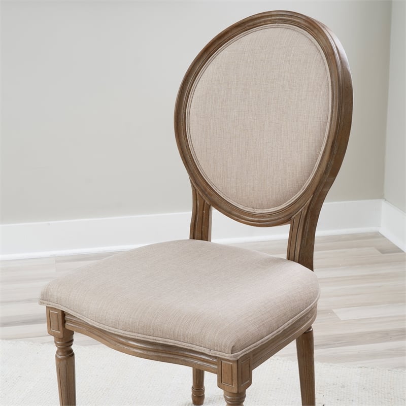 Linon Avalon Oak Wood Oval Back Set of Two Upholstered Dining Chairs in Natural