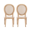 Linon Avalon Oak Wood Oval Back Set of Two Upholstered Dining Chairs in Natural