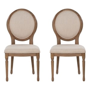 Linon Avalon Oak Wood Oval Back Set of Two Upholstered Dining Chairs in Natural
